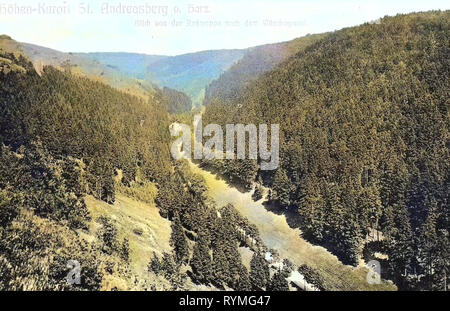 Roßtrappe, forêts en Basse-Saxe, 1907, Basse-Saxe, Bad Sachsa, Blick von der Roßtrappe nach der Wäschegrund, Allemagne Banque D'Images