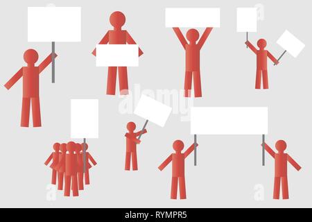 Silhouette de personnes isolées simples avec des affiches grève. de personnes avec des affiches. Illustration de Vecteur
