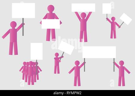 Silhouette de personnes isolées simples avec des affiches grève. de personnes avec des affiches. Illustration de Vecteur