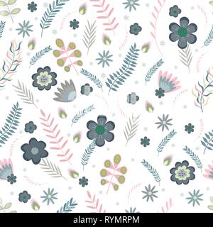 Motif floral d'été une. Fleurs et branches dans des couleurs pastel. Vector illustration. Illustration de Vecteur