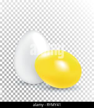 Le blanc et le jaune des oeufs de Pâques sur fond transparent. Bannière carrée Pâques Illustration de Vecteur
