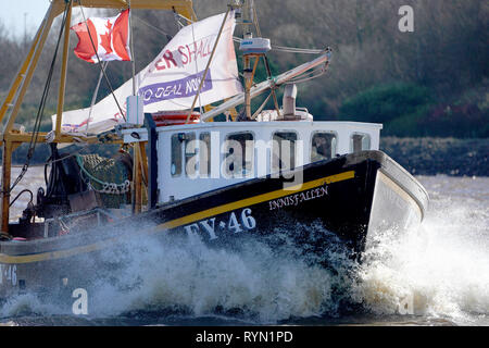 Les pêcheurs prennent part à une manifestation pro-Brexit à Newcastle Quayside. Banque D'Images