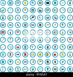 100 shopping gadget icons set, style plat Illustration de Vecteur
