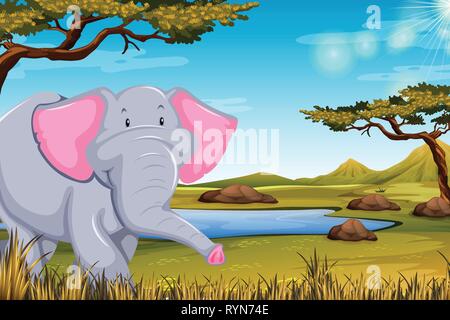 Dans l'éléphant illustration scène africaine Illustration de Vecteur