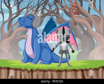 Chevalier et dragon illustration scène Illustration de Vecteur