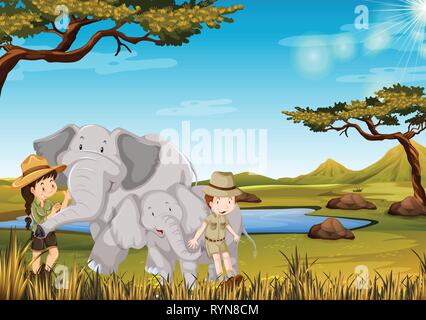 Zookeeper avec éléphant dans le zoo illustration Illustration de Vecteur