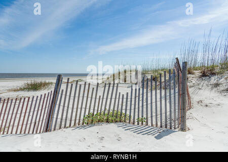 Protection des dunes de sable l'Escrime sur Jekyll Island, Georgia USA Banque D'Images