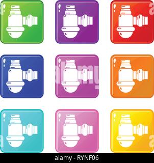 Siphon d'icons set 9 couleurs Illustration de Vecteur