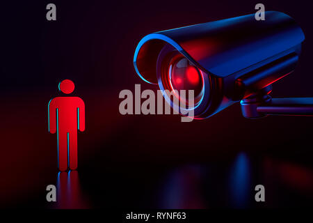 Cctv grand comme une métaphore du système de surveillance contrôle de données à caractère personnel dans le système de sécurité. Obéir et procréer concept. Le rendu 3D Banque D'Images