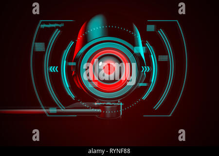 Vidéosurveillance de sécurité avec interface ou HUD autour d'elle sur un même arrière-plan. Le rendu 3D Banque D'Images
