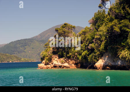 Queen Charlotte Sound, entre Endeavour Inlet et Kaipakirikiri. Le son est une partie de la zone connue sous le nom de Marlborough Sounds. Banque D'Images