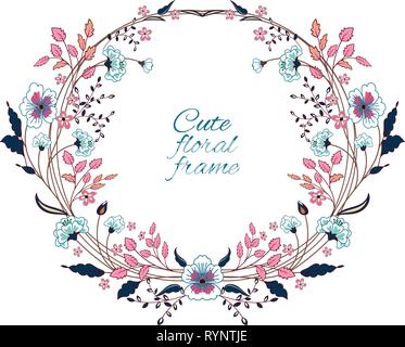 Floral Frame. Cute retro des fleurs d'une forme de l'ONU de la guirlande parfait pour les invitations de mariage et cartes d'anniversaire Illustration de Vecteur