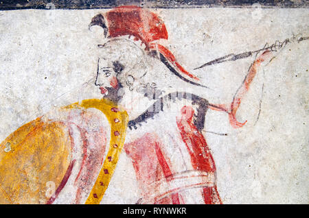 Paestum, fresques anciennes dans le guerrier tombe de la Grande Grèce, 500 av. de la nécropole de Pestum d'Italie Banque D'Images