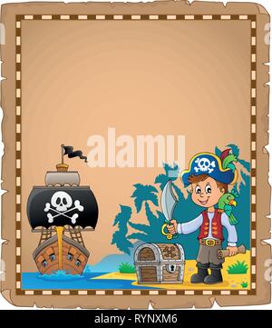 Garçon pirate sur l'autre parchemin Thème 1 - eps10 vector illustration. Illustration de Vecteur