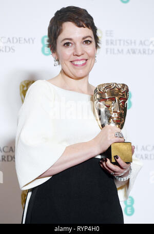 72e ee British Academy Film Awards (BAFTAs) - Salle de presse : Olivia Coleman Où : London, Royaume-Uni Quand : 10 février 2019 Source : WENN.com Banque D'Images