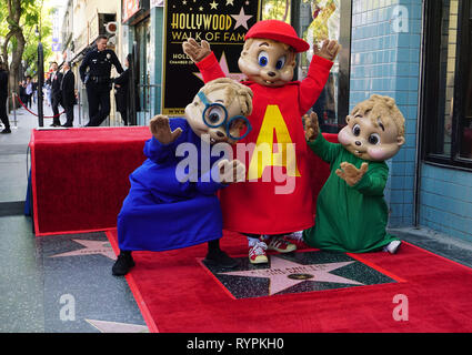 Los Angeles, USA. 14Th Mar, 2019. Alvin et les Chipmunks Hollywood Star 001 célébrer Alvin & les chipmunks' 60e anniversaire avec une étoile sur le Hollywood Walk of Fame Le 14 mars 2019 à Hollywood, Californie Crédit : Tsuni/USA/Alamy Live News Banque D'Images