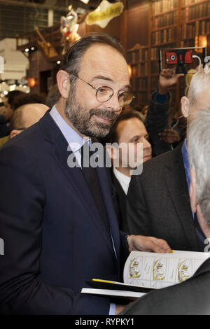Paris, France, 14 mars 2019. Le premier ministre, Edouard Philippe inaugure le Salon du livre de Paris à Paris, France le 14 mars 2019. Credit : Bernard Menigault/Alamy Live News Banque D'Images