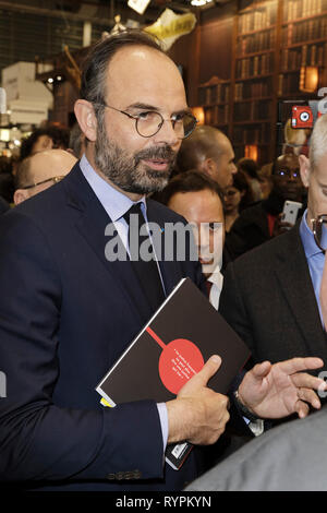 Paris, France, 14 mars 2019. Le premier ministre, Edouard Philippe inaugure le Salon du livre de Paris à Paris, France le 14 mars 2019. Credit : Bernard Menigault/Alamy Live News Banque D'Images