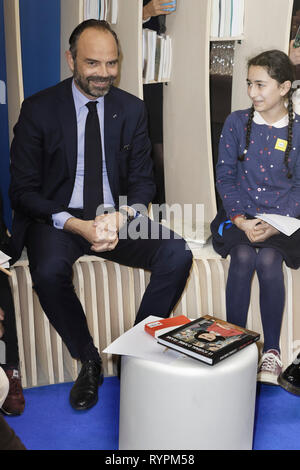 Paris, France, 14 mars 2019. Le premier ministre, Edouard Philippe inaugure le Salon du livre de Paris à Paris, France le 14 mars 2019. Credit : Bernard Menigault/Alamy Live News Banque D'Images