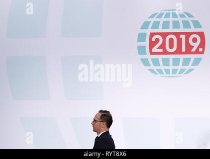 Berlin, Allemagne. Mar 15, 2019. Heiko Maas (SPD), Ministre des affaires étrangères de l'Allemagne, prend la parole lors d'une Conférence internationale du Ministère fédéral des affaires étrangères sur le contrôle des armes. Credit : Ralf Hirschberger/dpa/Alamy Live News Banque D'Images