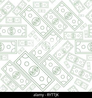 L'argent dollars seamless texture avec style d'art de la ligne. Vector illustration. Illustration de Vecteur