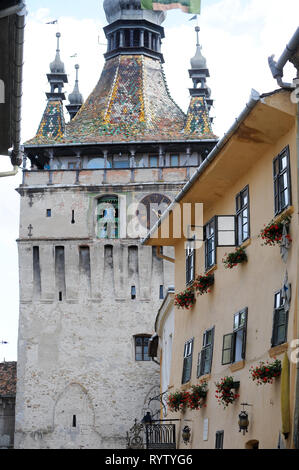 Turnul cu ceas gothique Sighisoara (Tour de l'horloge) construite en XIV siècle dans la région de Cetatea Sighisoara (centre historique de Sighisoara) construit au xiie siècle Banque D'Images