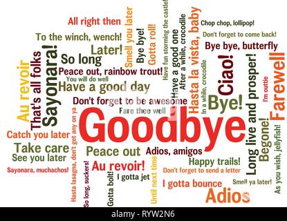 Au revoir mot Tag Cloud, montre comment les mots et les phrases pour exprimer les sentiments quand dire adieu, vector ESP10 Illustration de Vecteur