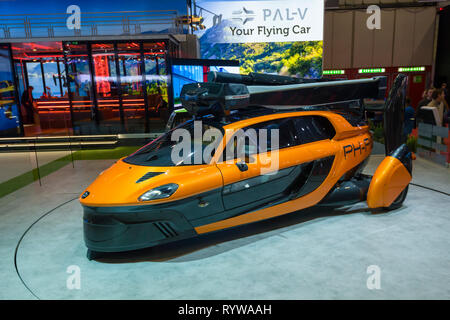 Genève / Suisse - 9 mars 2019 : Salon International de l'Automobile de Genève, PAL-V Liberté voiture volante Banque D'Images