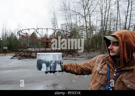 Jamais ouvert un parc d'attractions dans la ville abandonnée de Pripyat, la catastrophe nucléaire de Tchernobyl, la zone d'exclusion de l'Ukraine. Banque D'Images