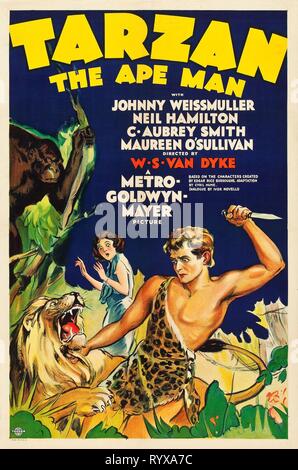 MAUREEN O'SULLIVAN, Johnny Weissmuller, l'AFFICHE DE L'HOMME SINGE TARZAN, 1932 Banque D'Images