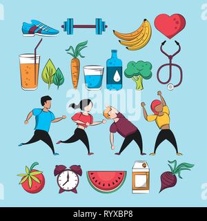 Collecte de produits alimentaires sains et de remise en forme Illustration de Vecteur