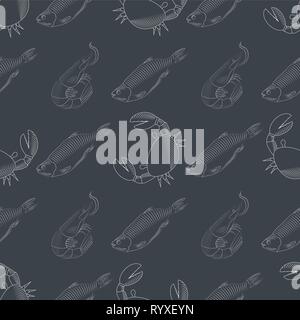 Motif transparent vecteur avec les poissons, les crabes et les crevettes eps 10 Illustration de Vecteur