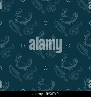 Stylisation par dessin à la main. Les poissons, les crabes et les crevettes sans vecteur modèle. Eps 10 Illustration de Vecteur