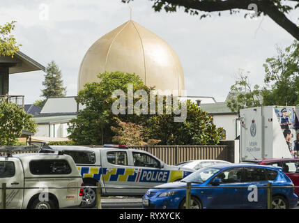 Christchurch, Canterbury, Nouvelle-Zélande. Mar 16, 2019. La mosquée Al Noor, où 41 personnes ont été tuées par un homme armé. Ceinturée de police une large bande de la région qu'ils ont poursuivi leur enquête. Credit : PJ Heller/ZUMA/Alamy Fil Live News Banque D'Images