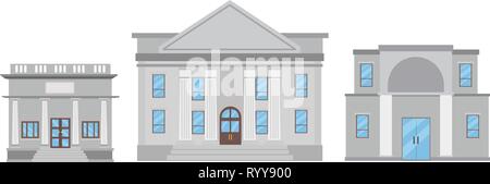 Édifice du gouvernement ou de la Banque mondiale, le palais avec des colonnes romaines.Set Bank Building isolé sur fond blanc Illustration de Vecteur