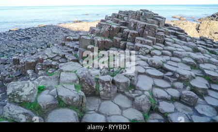 Les colonnes de basalte dans la Chaussée des géants trouvés dans l'Irlande du Nord Banque D'Images