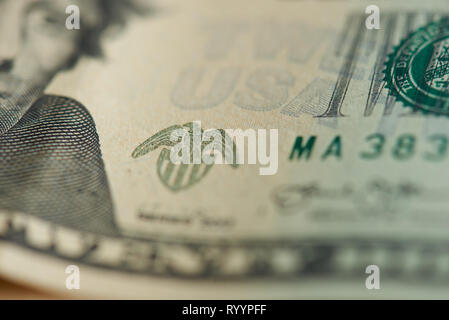 Le symbole dollar 20 Hawk Vue en gros billets Banque D'Images