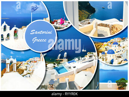Ensemble de photos de Santorin. Repos et voyager en Grèce concept. Collage Banque D'Images
