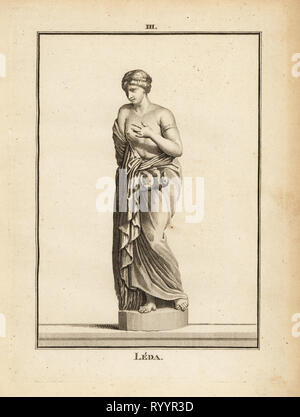 Statue de Léda, princesse Étolienne plus tard, la Reine de Sparte, séduite par Zeus sous la forme d'un cygne. La gravure sur cuivre par David Francois-Anne de musée de Florence, ou Collection des pierres Gravees, statues, médailles, Chez F.A. David, Paris, 1787. David (1741-1824) a appelé et gravé les illustrations sur la base de statues romaines, médailles et pierres gravées dans la collection du musée de Florence et le cabinet de curiosités du Grand-duc de Toscane. Banque D'Images