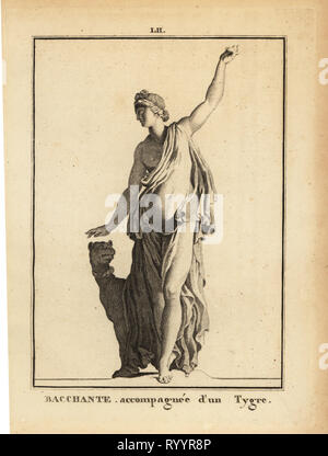 Statue d'une bacchante, adepte du dieu romain du vin, Bacchus, avec un tigre. La gravure sur cuivre par David Francois-Anne de musée de Florence, ou Collection des pierres Gravees, statues, médailles, Chez F.A. David, Paris, 1787. David (1741-1824) a appelé et gravé les illustrations sur la base de statues romaines, médailles et pierres gravées dans la collection du musée de Florence et le cabinet de curiosités du Grand-duc de Toscane. Banque D'Images