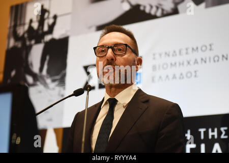 Thessalonique, Grèce. Mar 15, 2019. Gouverneur de la Banque de Grèce Yannis Stournaras parle lors d'un événement d'affaires. Dîner officiel en l'honneur du gouverneur de la Banque de Grèce Yannis Stournaras organisée par la Fédération des Industries de la Grèce. Credit : Giannis Papanikos/ZUMA/Alamy Fil Live News Banque D'Images