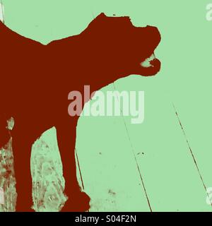 Silhouette d'un petit chien tenant une balle de golf. Banque D'Images