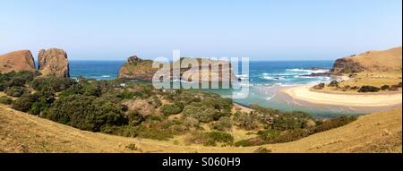 Vue panoramique du littoral rocher connu sous le nom de trou dans le mur le long de la côte sauvage de l'Afrique du Sud dans la province du Cap oriental. Banque D'Images