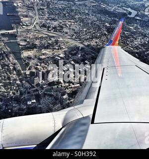 Southwest Airlines, volant au-dessus de Providence, Rhode Island Banque D'Images