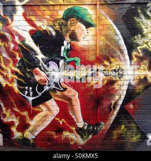 Street art de Angus Young du groupe ACDC ACDC lane à Melbourne, Australie Banque D'Images