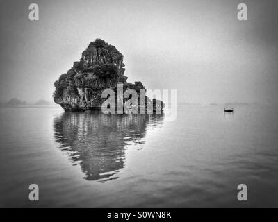 La baie de Halong Vietnam nature paysage noir et blanc Banque D'Images