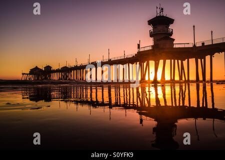 Huntington Beach Pier Sunset Banque D'Images