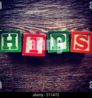 Mot hanches fait avec des cales de bois lettres Banque D'Images