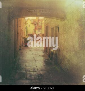 Voir de près du Cheval Blanc qui contenait une fois le 17e siècle White Horse Inn, Edinburgh, Ecosse, Royaume-Uni. Banque D'Images