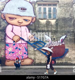 Peinture murale dans la vieille ville de Phuket, Thaïlande Banque D'Images